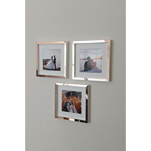 Yapışkanlı 20x20 Cm  Pasportulu Sök Tak Çerçeve 3'lü Kare Çerçeveler! Beyaz-rose