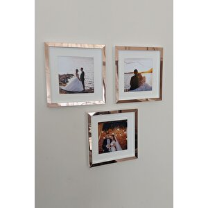 Yapışkanlı 20x20 Cm  Pasportulu Sök Tak Çerçeve 3'lü Kare Çerçeveler! Beyaz-rose