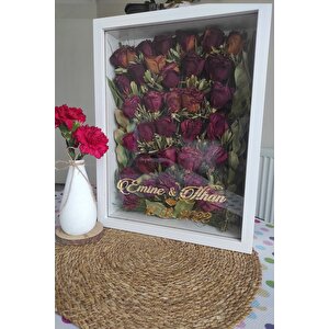 30x40 Cm 8 Cm Derin Beyaz Gül Anı Çerçevesi! Gül Kutusu-hkm Ticaret. Isimli