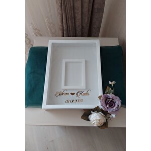 30x40 Cm Fotoğraf Alanlı Model Tasarım Gül Kutusu Anı Çerçevesi! Ayna Çerçeve! Beyaz-kare