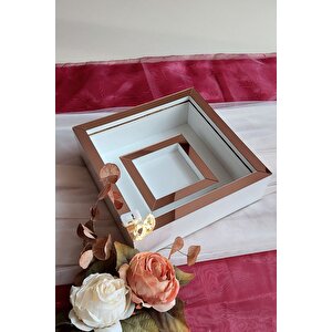 25x25 Ledli Beyaz-rosegold Fotoğraf Bölümlü Çerçeve Gül Tasarımlarınız Için
