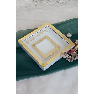 Beyaz-gold 25x25 Cm Fotoğraf Bölümlü Verda Anı Çerçevesi-6 Cm Derinlikli Anı Çerçevesi