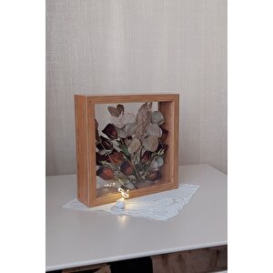Ledli 25x25 Cm Çift Yönlü Derin Gül Çerçevesi! Gelin Buketi Çerçevesi! Bambu