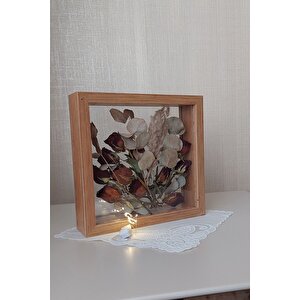 Ledli 25x25 Cm Çift Yönlü Derin Gül Çerçevesi! Gelin Buketi Çerçevesi! Bambu