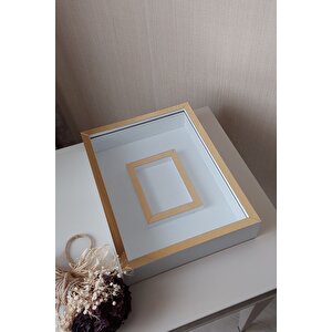 30x40 Cm Beyaz-gold Fotoğraf Bölümlü Gül Saklama Anı Çerçevesi-6 Cm Anı Çerçevesi Gül Kutusu