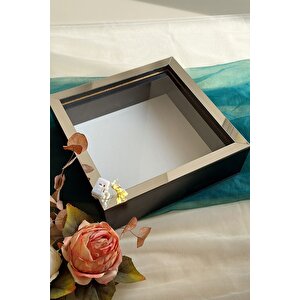 25x25 Cm Siyah-gümüş Ledli Isimsiz Derin Gül Çerçevesi! Gül Kutusu! Hkmticaret
