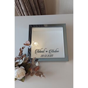 25x25 Cm Füme Ledli Derin Anı Çerçevesi-6 Cm Derinlikli Anı Çerçevesi Gül Kutusu. Isimli Tarihli