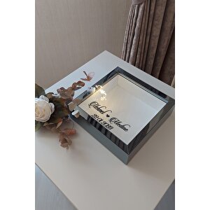 25x25 Cm Füme Ledli Derin Anı Çerçevesi-6 Cm Derinlikli Anı Çerçevesi Gül Kutusu. Isimli Tarihli