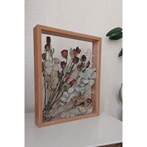 İsimli 40x50 Cm Çift Yönlü Derin Gül Çerçevesi! Gelin Buketi Çerçevesi! Bambu