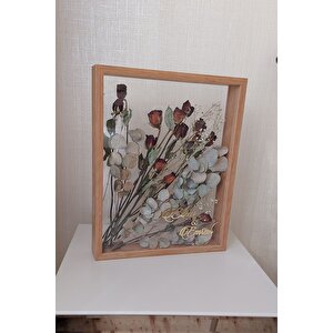 İsimli 40x50 Cm Çift Yönlü Derin Gül Çerçevesi! Gelin Buketi Çerçevesi! Bambu