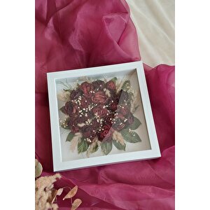 25x25 Gerçek Gül Tasarımlı Çerçeve! Beyaz