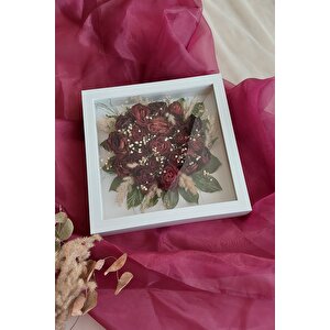 25x25 Gerçek Gül Tasarımlı Çerçeve! Beyaz