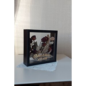 İsimli 25x25 Cm Çift Yönlü Derin Gül Çerçevesi! Gelin Buketi Çerçevesi! Siyah