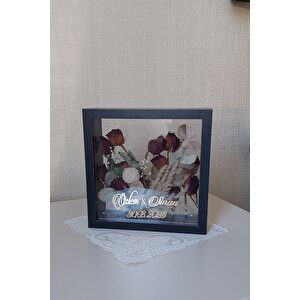 İsimli 25x25 Cm Çift Yönlü Derin Gül Çerçevesi! Gelin Buketi Çerçevesi! Siyah