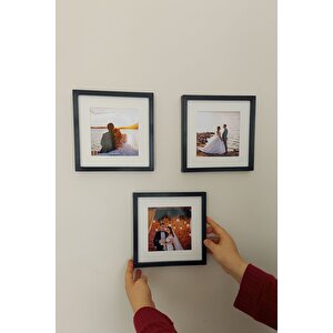 Yapışkanlı 20x20 Cm Pasportulu Gümüş Pleksi Kaplı Sök Tak Çerçeve 3'lü Kare Çerçeveler! P Siyah