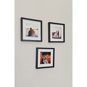 Yapışkanlı 20x20 Cm Pasportulu Gümüş Pleksi Kaplı Sök Tak Çerçeve 3'lü Kare Çerçeveler! P Siyah