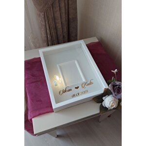 30x40 Cm Ledli Ve İsimli Fotoğraf Bölümlü Tasarım Gül Kutusu Anı Çerçevesi! Ayna Çerçeve! Beyaz-üçgen