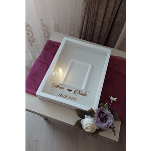 30x40 Cm Ledli Ve İsimli Fotoğraf Bölümlü Tasarım Gül Kutusu Anı Çerçevesi! Ayna Çerçeve! Beyaz-üçgen