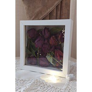 20x20x5 Cm Ledli Anı Çerçevesi! Yeni Moda Çiçek Anı Çerçevesi! Beyaz