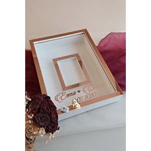 30x40 Cm Ledli Beyaz-rose Fotoğraf Bölümlü Tasarım Gül Kutusu Anı Çerçevesi! Ayna Çerçeve!