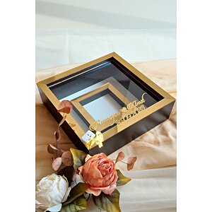 25x25 Cm Siyah-gold Fotoğraf Bölümlü Ledli Isimli Anı Çerçevesi! Yeni Trend Anı Çerçevesi
