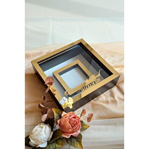 25x25 Cm Siyah-gold Fotoğraf Bölümlü Ledli Isimli Anı Çerçevesi! Yeni Trend Anı Çerçevesi