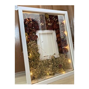 30x40 Cm Ledli Beyaz Fotoğraf Bölümlü Tasarım Gül Kutusu Anı Çerçevesi! Isimsiz