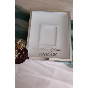 40x50 Cm Gümüş Fotoğraf Bölümlü 8 Cm Derinliğinde Isimli Ledsiz Çerçeve! Gül Kutusu