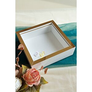 25x25 Cm Beyaz-bronz Ledli Isimsiz Derin Gül Çerçevesi! Gül Kutusu! Hkmticaret