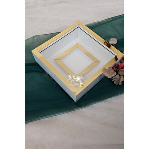 25x25 Ledli Beyaz-gold Fotoğraf Bölümlü Çerçeve Gül Tasarımlarınız Için