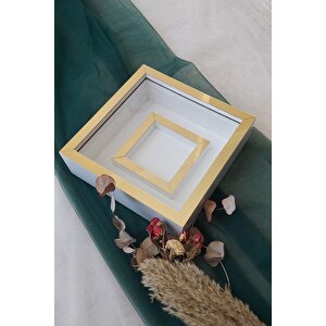 25x25 Ledli Beyaz-gold Fotoğraf Bölümlü Çerçeve Gül Tasarımlarınız Için