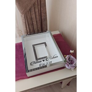 30x40 Cm Fotoğraf Alanlı Model Tasarım Gül Kutusu Anı Çerçevesi! Ayna Çerçeve! Beyaz-füme