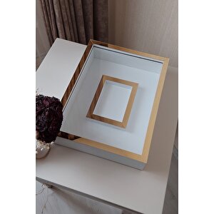 30x40 Cm Ledsiz Beyaz- Gold Fotoğraf Bölümlü Tasarım Gül Kutusu Anı Çerçevesi! Isimsiz