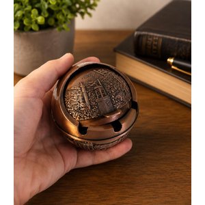 Kapaklı Metal Küllük Açılır Kapanır Dekoratif Masa Üstü Küllük Vintage Bakır 7.5 Cm