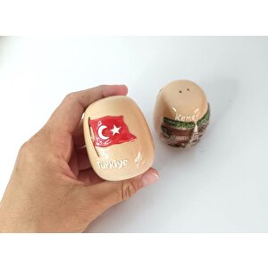 Seramik Tuzluk Biberlik 2 Li Set Baharatlık Türk Bayraklı Ev Mutfak