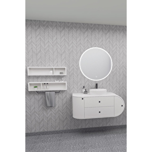Fantasia 115 Cm Beyaz Lavabolu Banyo Dolabı - Raf Modüller Dahil Beyaz