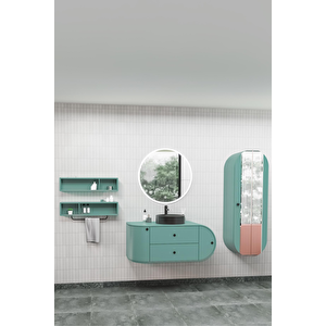 Fantasia 115 Cm Siyah Lavabolu Banyo Dolabı - Raflı Modül Ve Boy Dolabı Dahil Adaçayı Yeşili