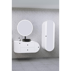 Fantasia 115 Cm Siyah Lavabolu Banyo Dolabı - Boy Dolap Dahil Beyaz