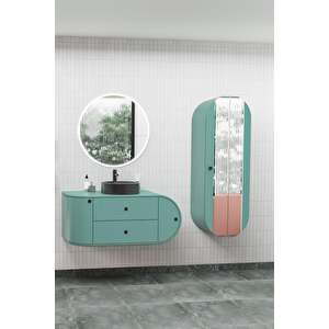Fantasia 115 Cm Siyah Lavabolu Banyo Dolabı - Boy Dolap Dahil Adaçayı Yeşili