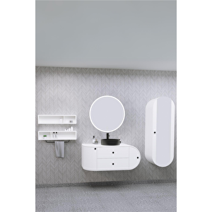 Fantasia 115 Cm Siyah Lavabolu Banyo Dolabı - Raflı Modül Ve Boy Dolabı Dahil Beyaz