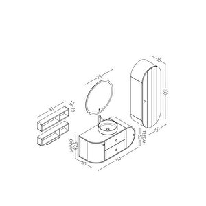 Fantasia 115 Cm Siyah Lavabolu Banyo Dolabı - Raflı Modül Ve Boy Dolabı Dahil Beyaz