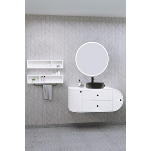 Fantasia 115 Cm Siyah Lavabolu Banyo Dolabı - Raf Modüller Dahil Beyaz