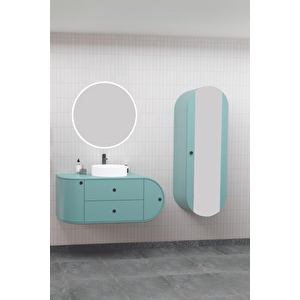 Fantasia 115 Cm Beyaz Lavabolu Banyo Dolabı - Boy Dolap Dahil Adaçayı Yeşili