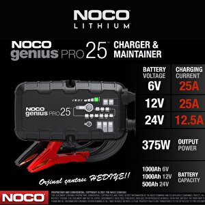 Noco Genius Geniuspro25 6-12-24v 25 Amper Lityum Akü Takviye + Powerbank + Led Lamba  + Eva Çanta