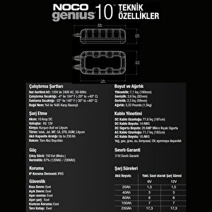Noco Genius GENIUS10EU 6-12V 10 Amper Akü Şarj ve Bakım