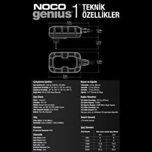 Noco Genius GENIUS1EU 6-12V 1 Amper Akü Şarj ve Bakım