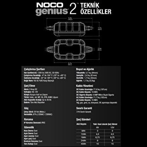 Noco Genius GENIUS2EU 6-12V 2 Amper Akü Şarj ve Akü Bakım