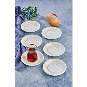 Özel Alaçatı Sade Desensiz Porselen Çay Tabak 6 Adet Ckr4153