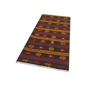 El Dokuma Sari Kirmizi Çi̇çekli̇ Desen Vi̇ntage Ki̇li̇m