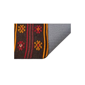 El Dokuma Sari Kirmizi Çi̇çekli̇ Desen Vi̇ntage Ki̇li̇m